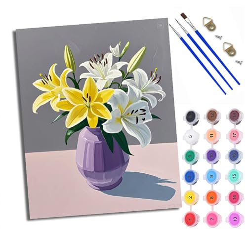 Malen Nach Zahlen Für Erwachsene Lilienvase Malen Nach Zahlen Erwachsene Malen Nach Zahlen DIY Malen-Nach-Zahlen Kits Rahmenlose Leinwand Mit 3 Pinseln - 16 * 20 Zoll von WXRWANG