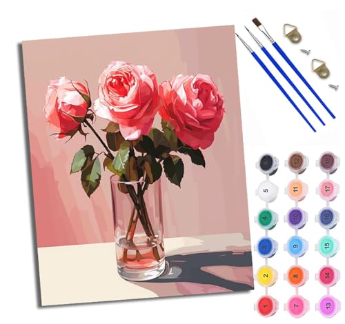 Malen Nach Zahlen Für Erwachsene Rosa Rosen in Glasflasche Malen Nach Zahlen Erwachsene Malen Nach Zahlen DIY Malen-Nach-Zahlen Kits Rahmenlose Leinwand Mit 3 Pinseln - 16 * 20 Zoll Malen Nach Zahlen Für Erwachsene Rosa Rosen in Glasflasche Malen Nach Zahlen Erwachsene Malen Nach Zahlen DIY Malen-Nach-Zahlen Kits Rahmenlose Leinwand Mit 3 Pinseln - 16 * 20 Zoll von WXRWANG