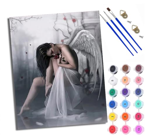 Malen Nach Zahlen Für Erwachsene Sitzende Blumenengelstatue Malen Nach Zahlen Erwachsene Malen Nach Zahlen DIY Malen-Nach-Zahlen Kits Rahmenlose Leinwand Mit 3 Pinseln - 16 * 20 Zoll von WXRWANG
