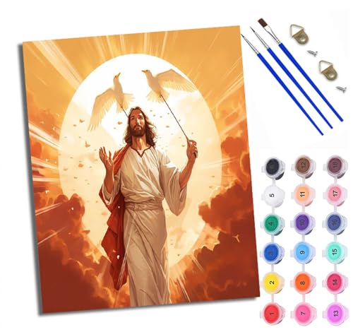 Malen Nach Zahlen Für Erwachsene Weiße Taube und Jesus Malen Nach Zahlen Erwachsene Malen Nach Zahlen DIY Malen-Nach-Zahlen Kits Rahmenlose Leinwand Mit 3 Pinseln - 16 * 20 Zoll von WXRWANG
