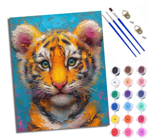 Malen nach Zahlen Erwachsene Malsets für Erwachsene mit PinselnBunter süßer Tiger Malen nach Zahlen auf Leinwand Acryl Pigment Kunsthandwerk 40 x 50 cm(rahmenlos) von WXRWANG