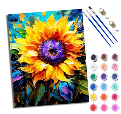 Malen nach Zahlen Erwachsene Malsets für Erwachsene mit PinselnSonnenblumenfärbung Malen nach Zahlen auf Leinwand Acryl Pigment Kunsthandwerk 40 x 50 cm(rahmenlos) von WXRWANG
