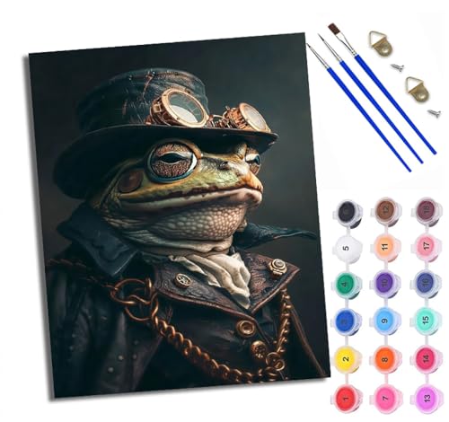 Malen nach Zahlen Erwachsene Malsets für Erwachsene mit PinselnSteampunk-Frosch Malen nach Zahlen auf Leinwand Acryl Pigment Kunsthandwerk 40 x 50 cm(rahmenlos) von WXRWANG