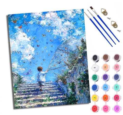 WXRWANG Malen Nach Zahlen DIY auf Leinwand Kit für Anfänger Blauer Himmel Traumfänger Junge Mit Acryl Farben und Premium Pinsel 40x50CM Home Deko oder Geburtstag Weihnachten Geschenk von WXRWANG