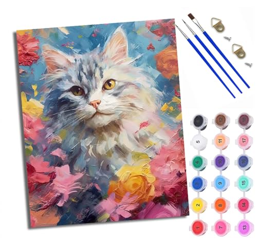 WXRWANG Malen Nach Zahlen DIY auf Leinwand Kit für Anfänger Fantasie Sakura Kätzchen Mit Acryl Farben und Premium Pinsel 40x50CM Home Deko oder Geburtstag Weihnachten Geschenk von WXRWANG