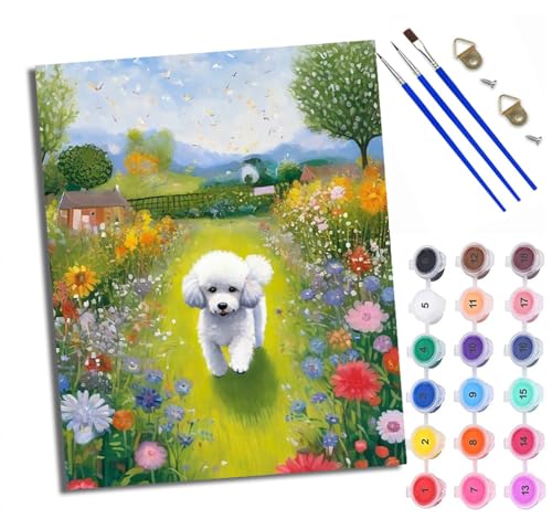 WXRWANG Malen Nach Zahlen DIY auf Leinwand Kit für Anfänger Gartenpudel Mit Acryl Farben und Premium Pinsel 40x50CM Home Deko oder Geburtstag Weihnachten Geschenk von WXRWANG