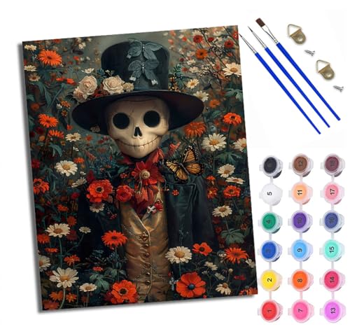 WXRWANG Malen Nach Zahlen DIY auf Leinwand Kit für Anfänger Gentleman-Skelett in den Blumen Mit Acryl Farben und Premium Pinsel 40x50CM Home Deko oder Geburtstag Weihnachten Geschenk WXRWANG Malen Nach Zahlen DIY auf Leinwand Kit für Anfänger Gentleman-Skelett in den Blumen Mit Acryl Farben und Premium Pinsel 40x50CM Home Deko oder Geburtstag Weihnachten Geschenk von WXRWANG