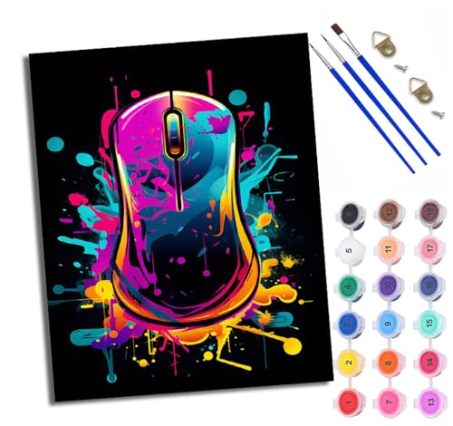 WXRWANG Malen Nach Zahlen DIY auf Leinwand Kit für Anfänger Maus im Tintenstrahl-Stil Mit Acryl Farben und Premium Pinsel 40x50CM Home Deko oder Geburtstag Weihnachten Geschenk von WXRWANG