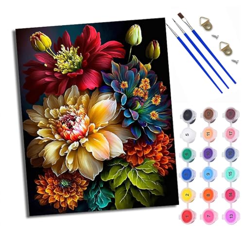 WXRWANG Malen Nach Zahlen DIY auf Leinwand Kit für Anfänger Mexikanische Dahlie Mit Acryl Farben und Premium Pinsel 40x50CM Home Deko oder Geburtstag Weihnachten Geschenk von WXRWANG