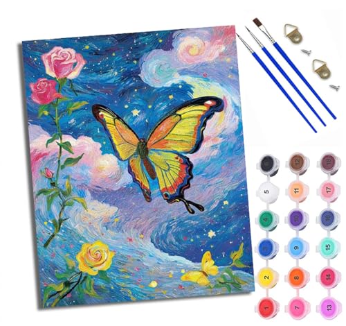 WXRWANG Malen Nach Zahlen DIY auf Leinwand Kit für Anfänger Rose Schmetterling Fantasie Mit Acryl Farben und Premium Pinsel 40x50CM Home Deko oder Geburtstag Weihnachten Geschenk von WXRWANG
