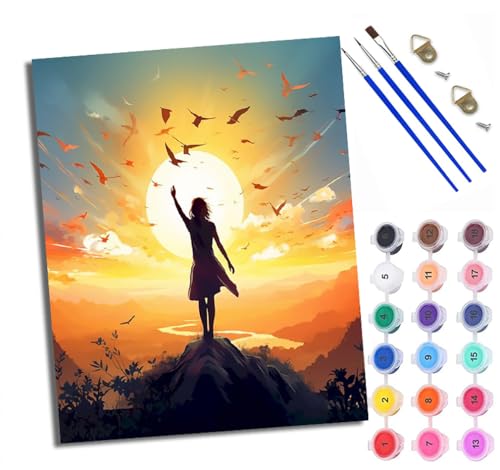 WXRWANG Malen Nach Zahlen DIY auf Leinwand Kit für Anfänger Schöne Frau zurück bei Sonnenuntergang Mit Acryl Farben und Premium Pinsel 40x50CM Home Deko oder Geburtstag Weihnachten Geschenk von WXRWANG
