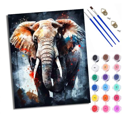 WXRWANG Malen Nach Zahlen DIY auf Leinwand Kit für Anfänger Tintenstrahldrucker mit starkem Elefanten Mit Acryl Farben und Premium Pinsel 40x50CM Home Deko oder Geburtstag Weihnachten Geschenk von WXRWANG