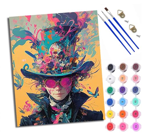 WXRWANG Malen Nach Zahlen DIY auf Leinwand Kit für Anfänger Totenkopf Sonnenbrille Mann Mit Acryl Farben und Premium Pinsel 40x50CM Home Deko oder Geburtstag Weihnachten Geschenk von WXRWANG