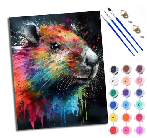 WXRWANG Malen Nach Zahlen DIY auf Leinwand Kit für Anfänger Wasserschwein im Tintenspritzer-Stil Mit Acryl Farben und Premium Pinsel 40x50CM Home Deko oder Geburtstag Weihnachten Geschenk von WXRWANG