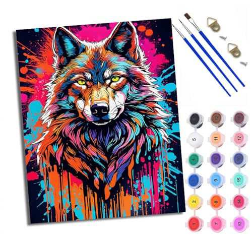 WXRWANG Malen Nach Zahlen DIY auf Leinwand Kit für Anfänger Wolf im Inkjet-Stil Mit Acryl Farben und Premium Pinsel 40x50CM Home Deko oder Geburtstag Weihnachten Geschenk von WXRWANG