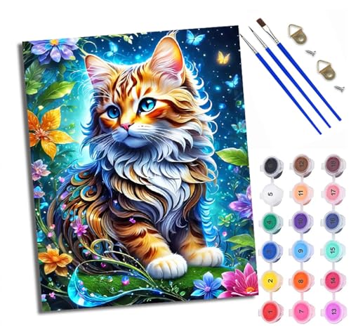 WXRWANG Malen Nach Zahlen Erwachsene Paint by Numbers Malen Nach Zahlen mit Pinseln und Acrylfarben Bunte Cartoon-Blumen und Kätzchen Handgemalte Ölgemälde Leinwand für Home Décor Ohne Rahmen WXRWANG Malen Nach Zahlen Erwachsene Paint by Numbers Malen Nach Zahlen mit Pinseln und Acrylfarben Bunte Cartoon-Blumen und Kätzchen Handgemalte Ölgemälde Leinwand für Home Décor Ohne Rahmen von WXRWANG