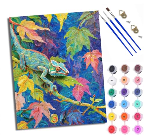 WXRWANG Malen Nach Zahlen Erwachsene Paint by Numbers Malen Nach Zahlen mit Pinseln und Acrylfarben Chamäleon-Tarnung Handgemalte Ölgemälde Leinwand für Home Décor Ohne Rahmen von WXRWANG