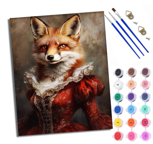 WXRWANG Malen Nach Zahlen Erwachsene Paint by Numbers Malen Nach Zahlen mit Pinseln und Acrylfarben Elegante Miss Fox Handgemalte Ölgemälde Leinwand für Home Décor Ohne Rahmen von WXRWANG
