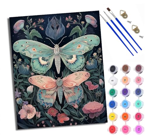 WXRWANG Malen Nach Zahlen Erwachsene Paint by Numbers Malen Nach Zahlen mit Pinseln und Acrylfarben Fantasie Schmetterling Blumen Handgemalte Ölgemälde Leinwand für Home Décor Ohne Rahmen von WXRWANG