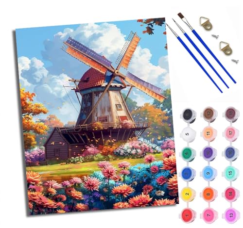 WXRWANG Malen Nach Zahlen Erwachsene Paint by Numbers Malen Nach Zahlen mit Pinseln und Acrylfarben Garten-Windmühlen-Häuschen Handgemalte Ölgemälde Leinwand für Home Décor Ohne Rahmen WXRWANG Malen Nach Zahlen Erwachsene Paint by Numbers Malen Nach Zahlen mit Pinseln und Acrylfarben Garten-Windmühlen-Häuschen Handgemalte Ölgemälde Leinwand für Home Décor Ohne Rahmen von WXRWANG