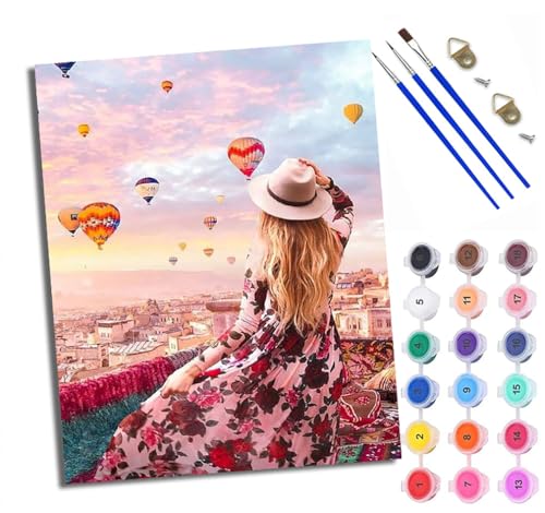WXRWANG Malen Nach Zahlen Erwachsene Paint by Numbers Malen Nach Zahlen mit Pinseln und Acrylfarben Heißluftballon Handgemalte Ölgemälde Leinwand für Home Décor Ohne Rahmen von WXRWANG