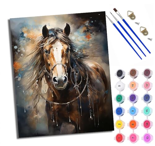 WXRWANG Malen Nach Zahlen Erwachsene Paint by Numbers Malen Nach Zahlen mit Pinseln und Acrylfarben Inkjet elegantes Pferd m Handgemalte Ölgemälde Leinwand für Home Décor Ohne Rahmen von WXRWANG