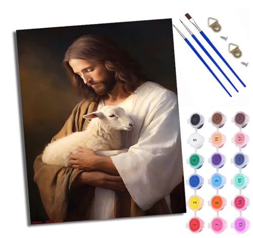 WXRWANG Malen Nach Zahlen Erwachsene Paint by Numbers Malen Nach Zahlen mit Pinseln und Acrylfarben Jesus hält das Lamm Handgemalte Ölgemälde Leinwand für Home Décor Ohne Rahmen von WXRWANG