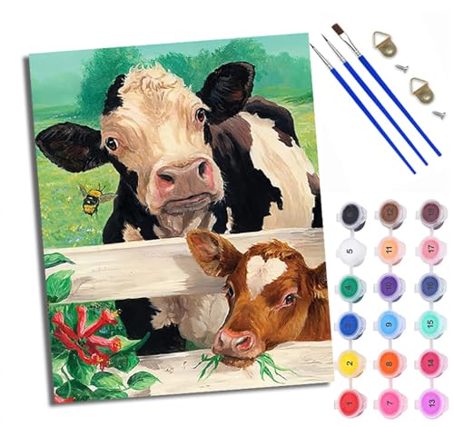 WXRWANG Malen Nach Zahlen Erwachsene Paint by Numbers Malen Nach Zahlen mit Pinseln und Acrylfarben Kühe fressen Gras Handgemalte Ölgemälde Leinwand für Home Décor Ohne Rahmen von WXRWANG