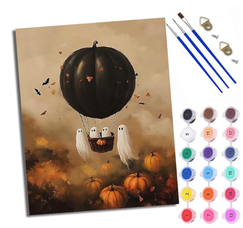 WXRWANG Malen Nach Zahlen Erwachsene Paint by Numbers Malen Nach Zahlen mit Pinseln und Acrylfarben Kürbis-Ballongeist Handgemalte Ölgemälde Leinwand für Home Décor Ohne Rahmen von WXRWANG