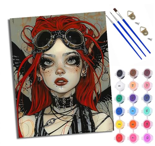 WXRWANG Malen Nach Zahlen Erwachsene Paint by Numbers Malen Nach Zahlen mit Pinseln und Acrylfarben Mädchen im Punk-Stil Handgemalte Ölgemälde Leinwand für Home Décor Ohne Rahmen von WXRWANG