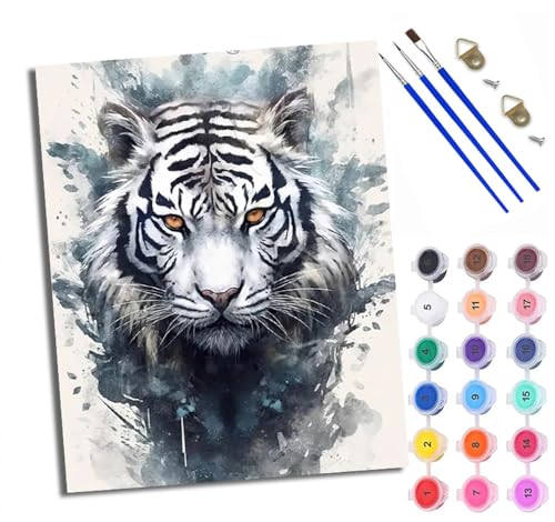 WXRWANG Malen Nach Zahlen Erwachsene Paint by Numbers Malen Nach Zahlen mit Pinseln und Acrylfarben Majestätischer weißer Tiger Handgemalte Ölgemälde Leinwand für Home Décor Ohne Rahmen WXRWANG Malen Nach Zahlen Erwachsene Paint by Numbers Malen Nach Zahlen mit Pinseln und Acrylfarben Majestätischer weißer Tiger Handgemalte Ölgemälde Leinwand für Home Décor Ohne Rahmen von WXRWANG