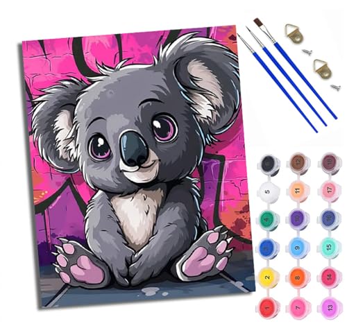 WXRWANG Malen Nach Zahlen Erwachsene Paint by Numbers Malen Nach Zahlen mit Pinseln und Acrylfarben Niedlicher Koala-Cartoon Handgemalte Ölgemälde Leinwand für Home Décor Ohne Rahmen von WXRWANG