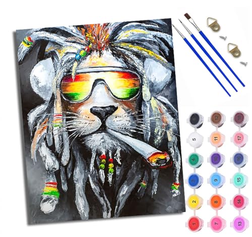 WXRWANG Malen Nach Zahlen Erwachsene Paint by Numbers Malen Nach Zahlen mit Pinseln und Acrylfarben Reggae Culture Lion Handgemalte Ölgemälde Leinwand für Home Décor Ohne Rahmen von WXRWANG