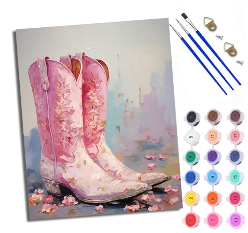 WXRWANG Malen Nach Zahlen Erwachsene Paint by Numbers Malen Nach Zahlen mit Pinseln und Acrylfarben Rosa Stiefel Handgemalte Ölgemälde Leinwand für Home Décor Ohne Rahmen von WXRWANG