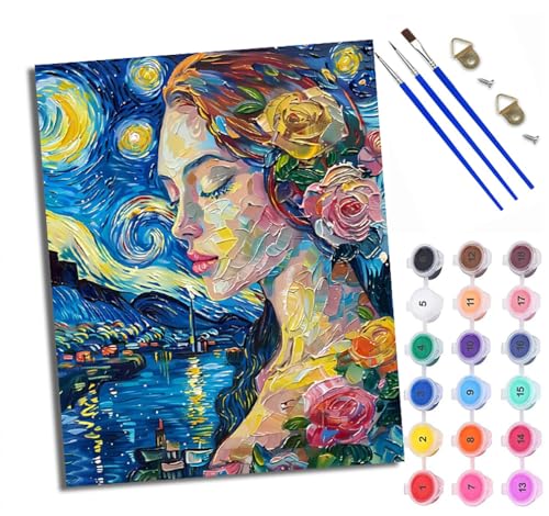 WXRWANG Malen Nach Zahlen Erwachsene Paint by Numbers Malen Nach Zahlen mit Pinseln und Acrylfarben Rose Frau Handgemalte Ölgemälde Leinwand für Home Décor Ohne Rahmen von WXRWANG