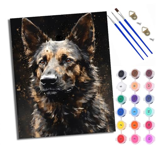 WXRWANG Malen Nach Zahlen Erwachsene Paint by Numbers Malen Nach Zahlen mit Pinseln und Acrylfarben Schäferhund im Tintenspritzer-Stil Handgemalte Ölgemälde Leinwand für Home Décor Ohne Rahmen von WXRWANG