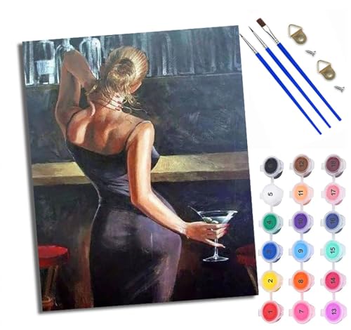 WXRWANG Malen Nach Zahlen Erwachsene Paint by Numbers Malen Nach Zahlen mit Pinseln und Acrylfarben Schöne Frau zurück Weinglas Handgemalte Ölgemälde Leinwand für Home Décor Ohne Rahmen von WXRWANG