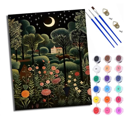 WXRWANG Malen Nach Zahlen Erwachsene Paint by Numbers Malen Nach Zahlen mit Pinseln und Acrylfarben Sternennachtwald Handgemalte Ölgemälde Leinwand für Home Décor Ohne Rahmen von WXRWANG
