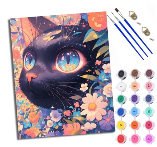 WXRWANG Malen Nach Zahlen Erwachsene Paint by Numbers Malen Nach Zahlen mit Pinseln und Acrylfarben Verträumte Blumen und schwarze Katze Handgemalte Ölgemälde Leinwand für Home Décor Ohne Rahmen WXRWANG Malen Nach Zahlen Erwachsene Paint by Numbers Malen Nach Zahlen mit Pinseln und Acrylfarben Verträumte Blumen und schwarze Katze Handgemalte Ölgemälde Leinwand für Home Décor Ohne Rahmen von WXRWANG