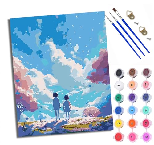 WXRWANG Malen Nach Zahlen Erwachsene Paint by Numbers Malen Nach Zahlen mit Pinseln und Acrylfarben Verträumter blauer Himmel, Freunde Handgemalte Ölgemälde Leinwand für Home Décor Ohne Rahmen von WXRWANG