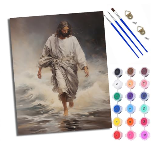 WXRWANG Malen Nach Zahlen Erwachsene Paint by Numbers Malen Nach Zahlen mit Pinseln und Acrylfarben Winke Jesus Handgemalte Ölgemälde Leinwand für Home Décor Ohne Rahmen von WXRWANG