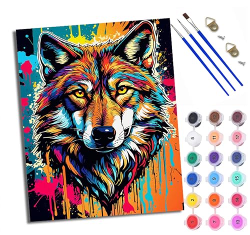 WXRWANG Malen Nach Zahlen Erwachsene Paint by Numbers Malen Nach Zahlen mit Pinseln und Acrylfarben Wolf im Inkjet-Stil Handgemalte Ölgemälde Leinwand für Home Décor Ohne Rahmen von WXRWANG