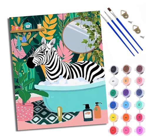 WXRWANG Malen Nach Zahlen Erwachsene Paint by Numbers Malen Nach Zahlen mit Pinseln und Acrylfarben Zebrabad Handgemalte Ölgemälde Leinwand für Home Décor Ohne Rahmen von WXRWANG