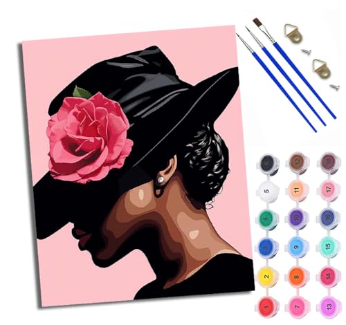 WXRWANG Malen Nach Zahlen ErwachseneAfrikanisches Mädchen mit Hut DIY handgemaltes Ölgemälde Set für Anfänger und Erwachsene Acrylfarbe Kreative Heimdekoration Geschenk Weihnachten von WXRWANG