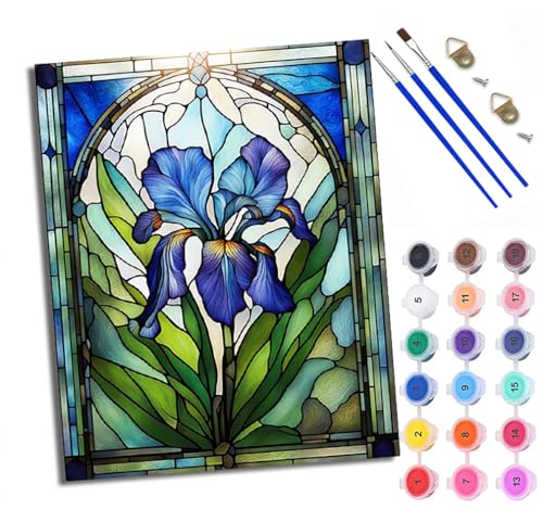 WXRWANG Malen Nach Zahlen ErwachseneBlaue Iris Glasmalerei DIY handgemaltes Ölgemälde Set für Anfänger und Erwachsene Acrylfarbe Kreative Heimdekoration Geschenk Weihnachten von WXRWANG