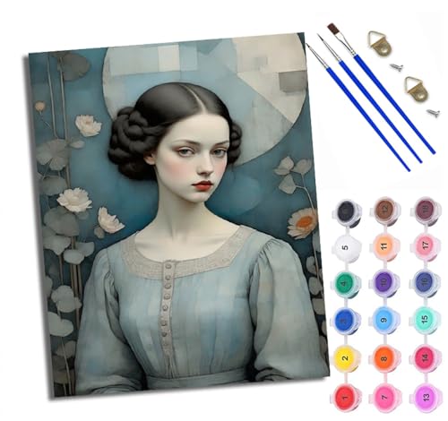 WXRWANG Malen Nach Zahlen ErwachseneBlues Retro Frauenporträt DIY handgemaltes Ölgemälde Set für Anfänger und Erwachsene Acrylfarbe Kreative Heimdekoration Geschenk Weihnachten von WXRWANG