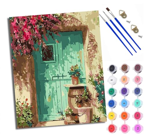WXRWANG Malen Nach Zahlen ErwachseneBlumen vor der Tür DIY handgemaltes Ölgemälde Set für Anfänger und Erwachsene Acrylfarbe Kreative Heimdekoration Geschenk Weihnachten von WXRWANG