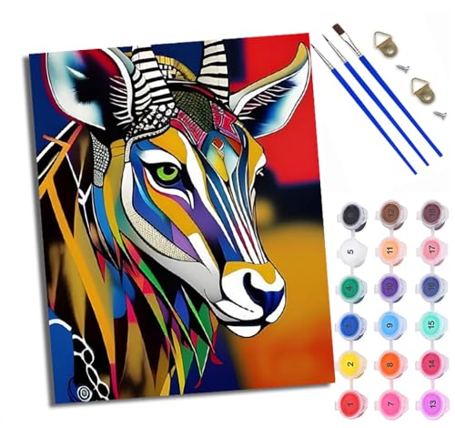 WXRWANG Malen Nach Zahlen ErwachseneBunt gestreifte Antilope DIY handgemaltes Ölgemälde Set für Anfänger und Erwachsene Acrylfarbe Kreative Heimdekoration Geschenk Weihnachten von WXRWANG