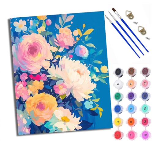 WXRWANG Malen Nach Zahlen ErwachseneBunte Blumen DIY handgemaltes Ölgemälde Set für Anfänger und Erwachsene Acrylfarbe Kreative Heimdekoration Geschenk Weihnachten von WXRWANG