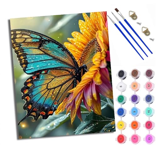 WXRWANG Malen Nach Zahlen ErwachseneBunte Blumen und Schmetterlinge DIY handgemaltes Ölgemälde Set für Anfänger und Erwachsene Acrylfarbe Kreative Heimdekoration Geschenk Weihnachten von WXRWANG